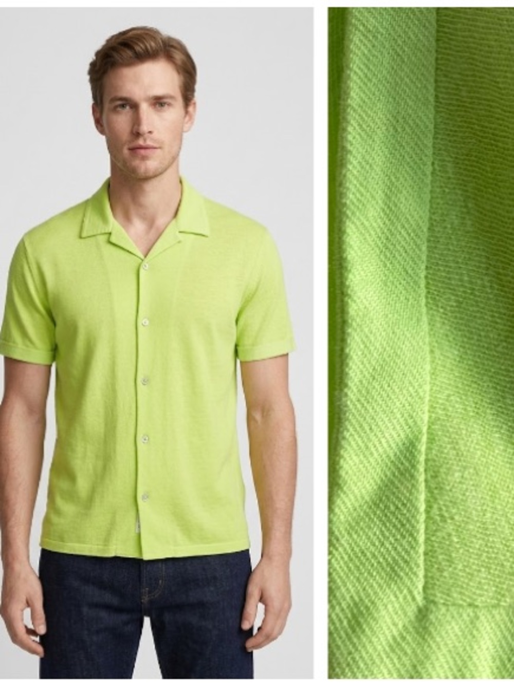 rag & bone Lime Green Short Sleeve Linen Blend Button Down Camp Shirt XXL